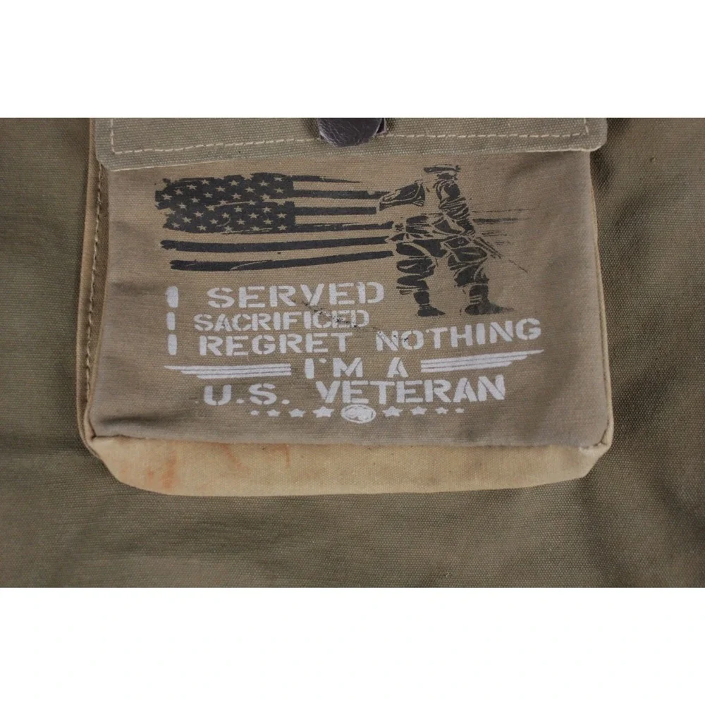 NWT Vintage Addiction Upcycled Military Canvas Messenger Bag US Veteran Olive